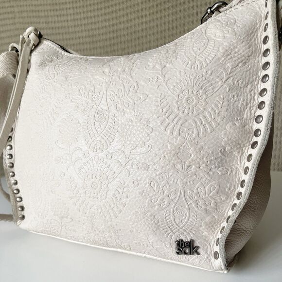 The Sak Crossbody bag Cream Soft Pebble Tooled Leather Purse Bohemian Neutral - Picture 2 of 15